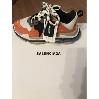 Pre-owned Balenciaga Triple S Orange Leather Trainers