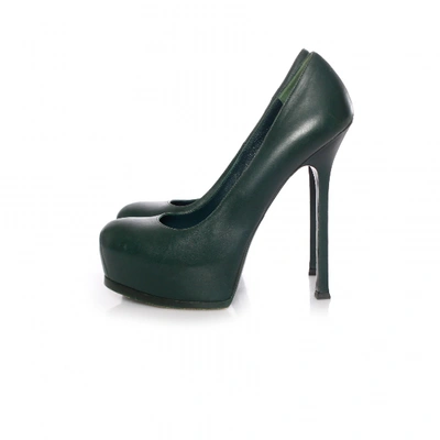 Pre-owned Saint Laurent Trib Too Leather Heels In Green