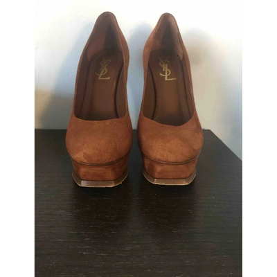 Pre-owned Saint Laurent Trib Too Heels In Camel