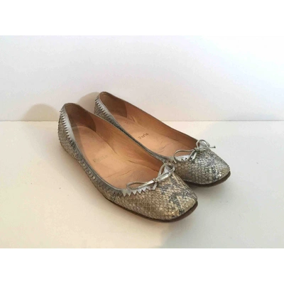 Pre-owned Christian Louboutin Leather Ballet Flats In Silver