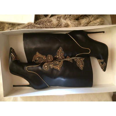 Pre-owned Versace Black Leather Boots