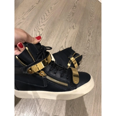 Pre-owned Giuseppe Zanotti Donna Leather Trainers In Navy