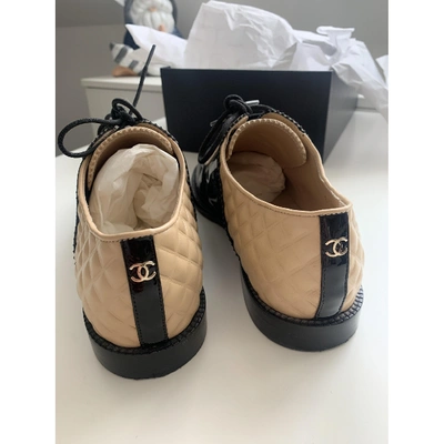 Pre-owned Chanel Leather Lace Ups In Beige