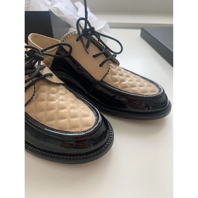 Pre-owned Chanel Leather Lace Ups In Beige