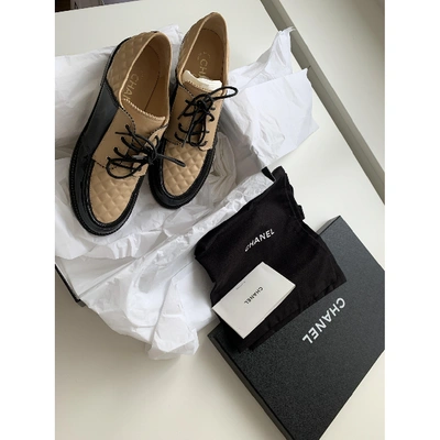 Pre-owned Chanel Leather Lace Ups In Beige