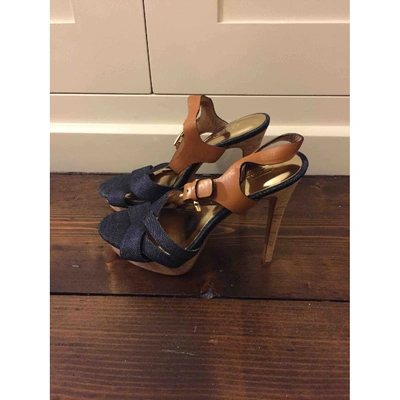 Pre-owned Coach Cloth Sandal In Blue