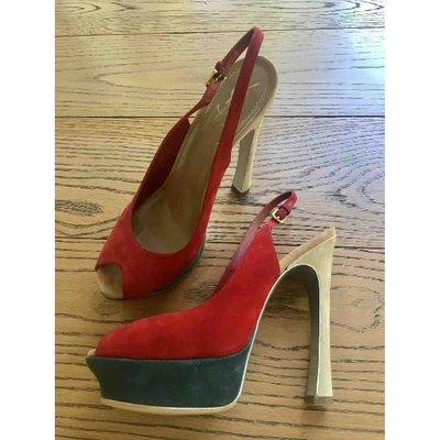 Pre-owned Saint Laurent Red Suede Sandals