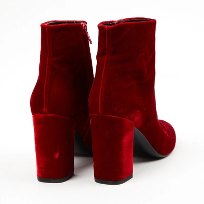 Pre-owned Saint Laurent Lou Red Velvet Ankle Boots