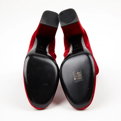 Pre-owned Saint Laurent Lou Red Velvet Ankle Boots