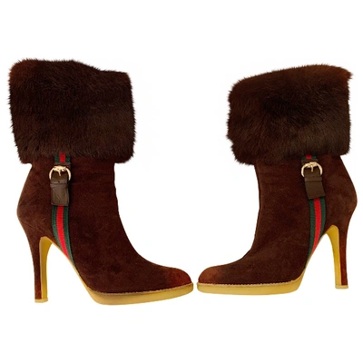 Pre-owned Gucci Brown Suede Ankle Boots