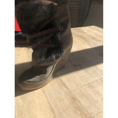 Pre-owned Maje Grey Rabbit Ankle Boots