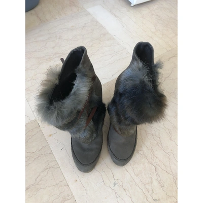 Pre-owned Maje Grey Rabbit Ankle Boots