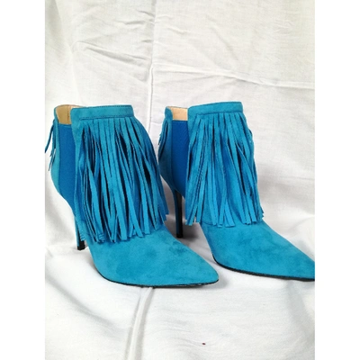 Pre-owned Aperlai Turquoise Suede Ankle Boots