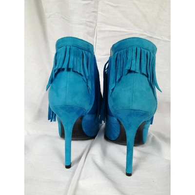 Pre-owned Aperlai Turquoise Suede Ankle Boots