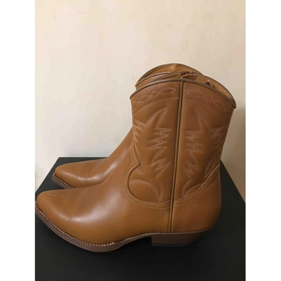 Pre-owned Saint Laurent Leather Western Boots In Camel