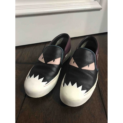 Pre-owned Fendi Leather Trainers In Black