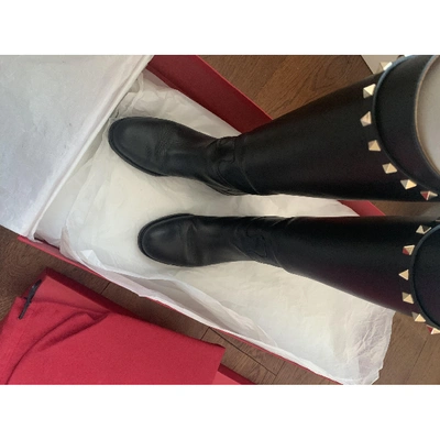 Pre-owned Valentino Garavani Rockstud Black Leather Boots