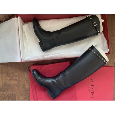 Pre-owned Valentino Garavani Rockstud Black Leather Boots