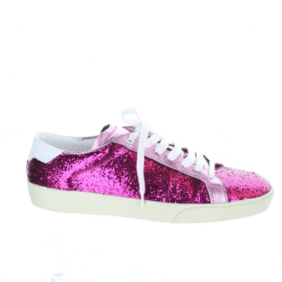 Pre-owned Saint Laurent Court Pink Glitter Trainers
