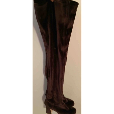 Pre-owned Alberta Ferretti Velvet Boots In Brown