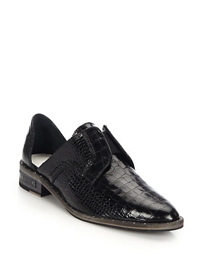 Shop Freda Salvador Wear Laceless Croc-embossed Leather Oxfords In Black