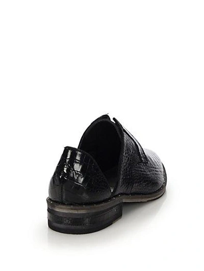Shop Freda Salvador Wear Laceless Croc-embossed Leather Oxfords In Black