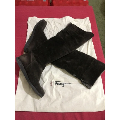 Pre-owned Ferragamo Brown Suede Boots