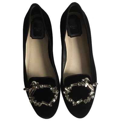 Pre-owned Dior Velvet Flats In Black