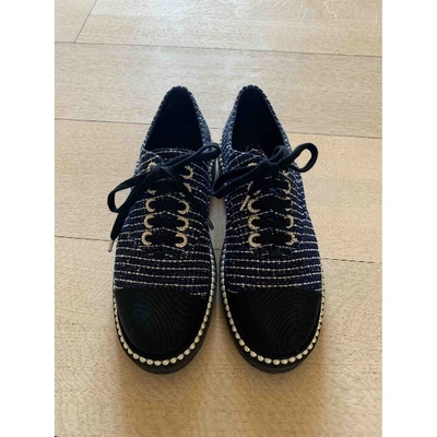 Pre-owned Chanel Blue Tweed Lace Ups