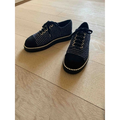 Pre-owned Chanel Blue Tweed Lace Ups