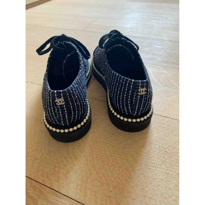 Pre-owned Chanel Blue Tweed Lace Ups