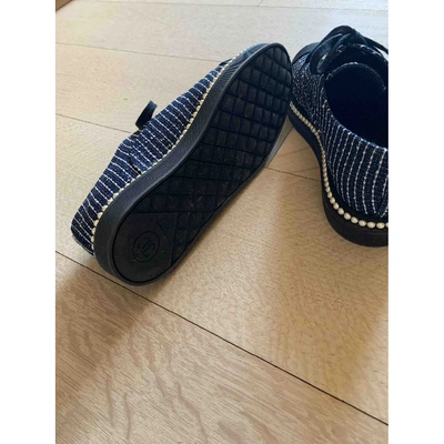 Pre-owned Chanel Blue Tweed Lace Ups