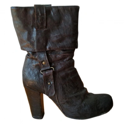 Pre-owned Sand Leather Ankle Boots In Brown