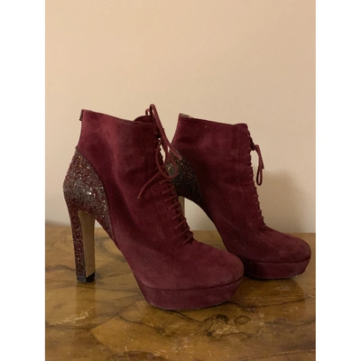 Pre-owned Miu Miu Lace Up Boots In Burgundy