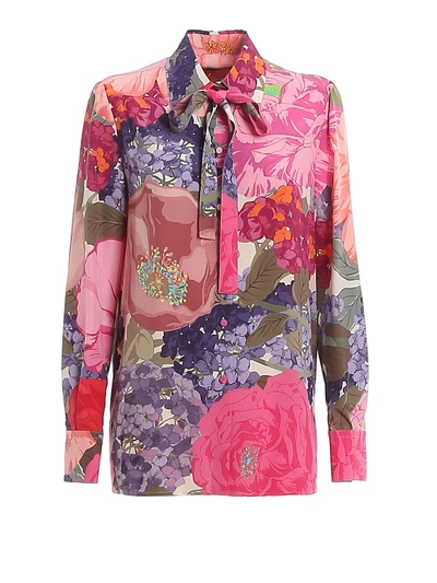 Shop Valentino Self-tie Floral Silk Shirt In Multicolour