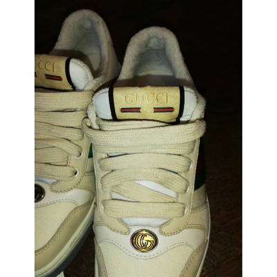 Pre-owned Gucci Screener Beige Leather Trainers