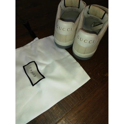 Pre-owned Gucci Screener Beige Leather Trainers