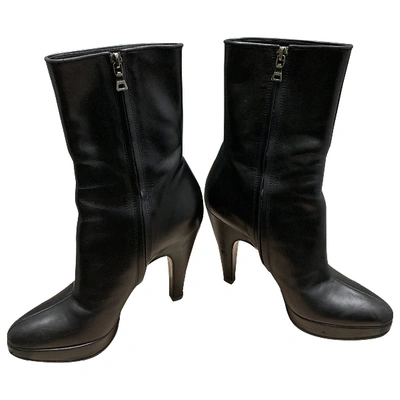 Pre-owned Prada Leather Ankle Boots In Black