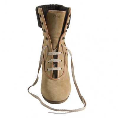 Pre-owned Chloé River Lace Up Boots In Beige