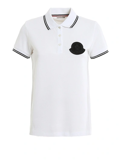 Shop Moncler Chest Logo Patch Pique Polo In White