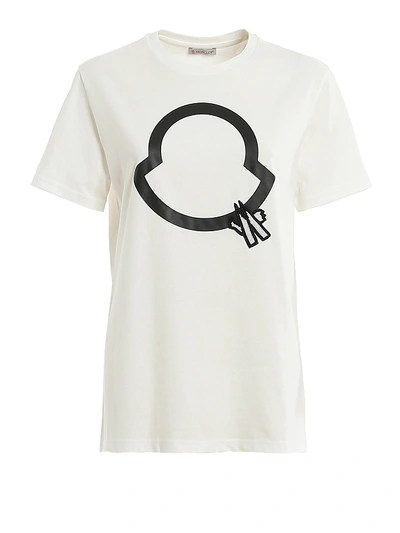 Shop Moncler Beaded Logo Cotton T-shirt In White