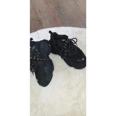 Pre-owned Balenciaga Triple S Black Leather Trainers