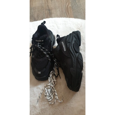 Pre-owned Balenciaga Triple S Black Leather Trainers