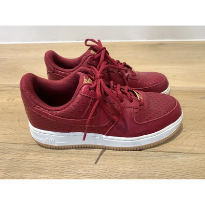 Pre-owned Nike Air Force 1 Leather Trainers In Burgundy
