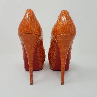 Pre-owned Christian Louboutin Lady Peep Orange Crocodile Heels