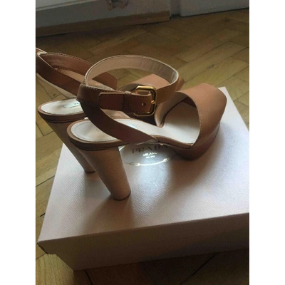 Pre-owned Prada Leather Sandals In Camel