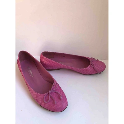 Pre-owned Bruno Magli Pink Python Ballet Flats