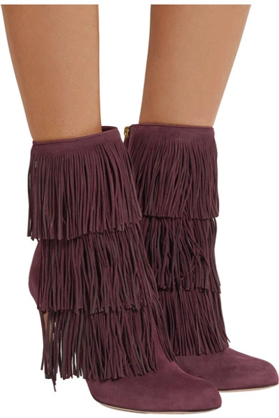 Shop Paul Andrew Taos Fringed Suede Ankle Boots In Burgundy