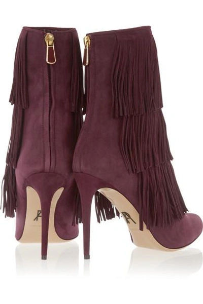 Shop Paul Andrew Taos Fringed Suede Ankle Boots In Burgundy