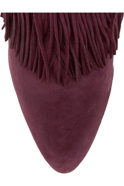 Shop Paul Andrew Taos Fringed Suede Ankle Boots In Burgundy